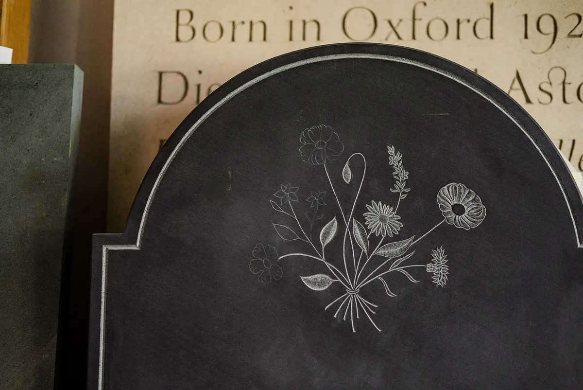 Slate Headstone carving of flowers