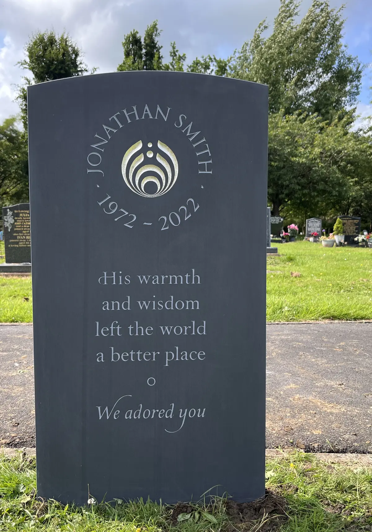 contemporary headstone in slate