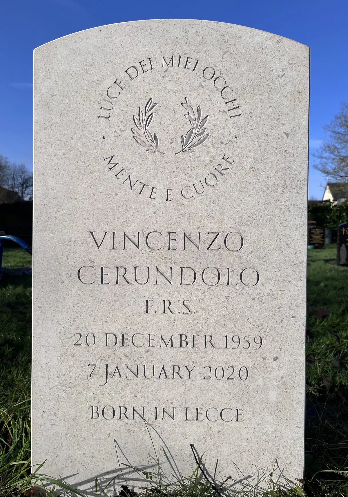 headstone with olive leaves