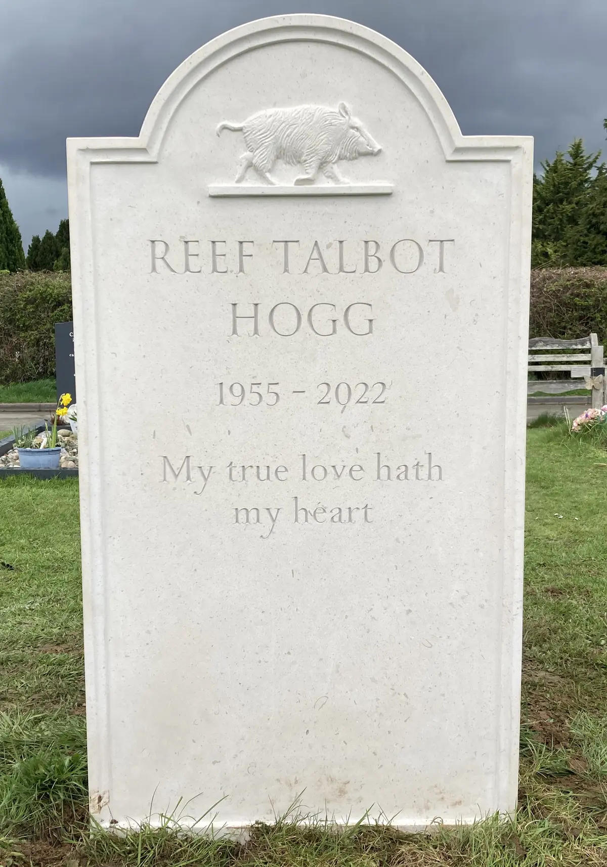 headstone with carving