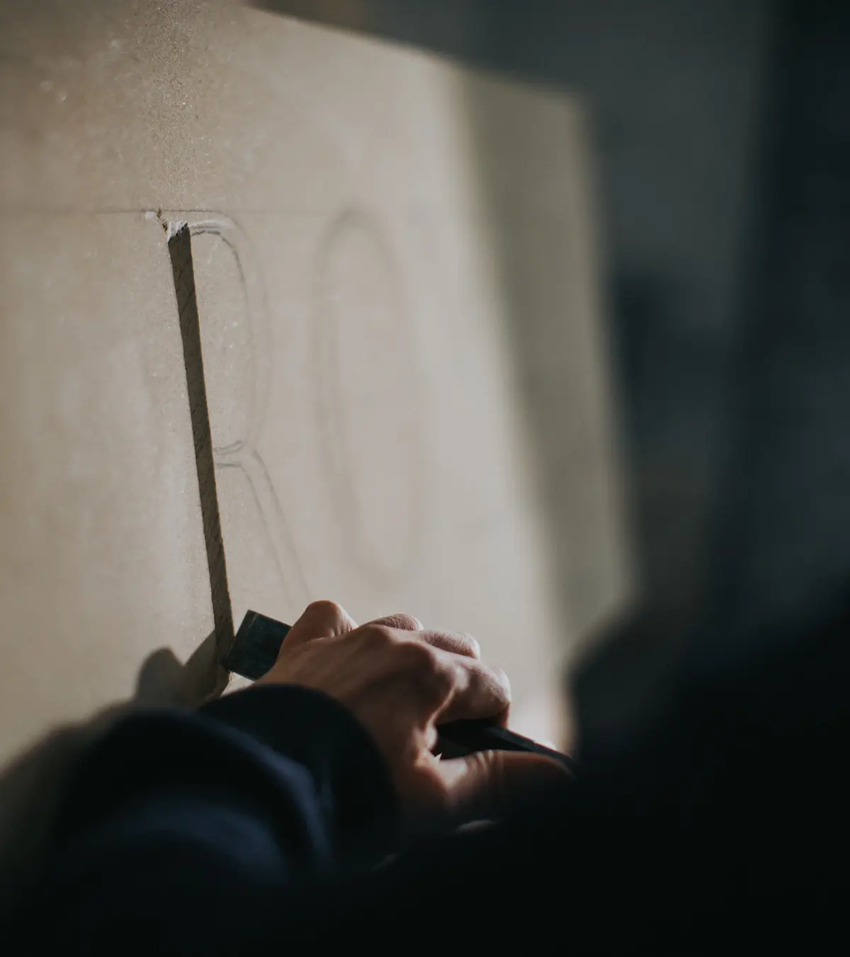 Close up lettering in stone