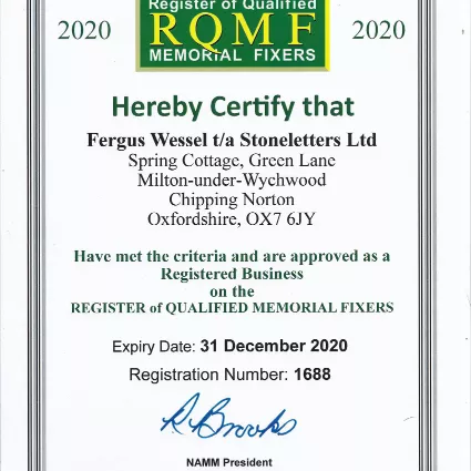 NAMM RQMF Certificate 2020 001