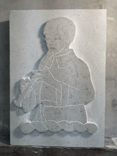 heraldic carving in progress
